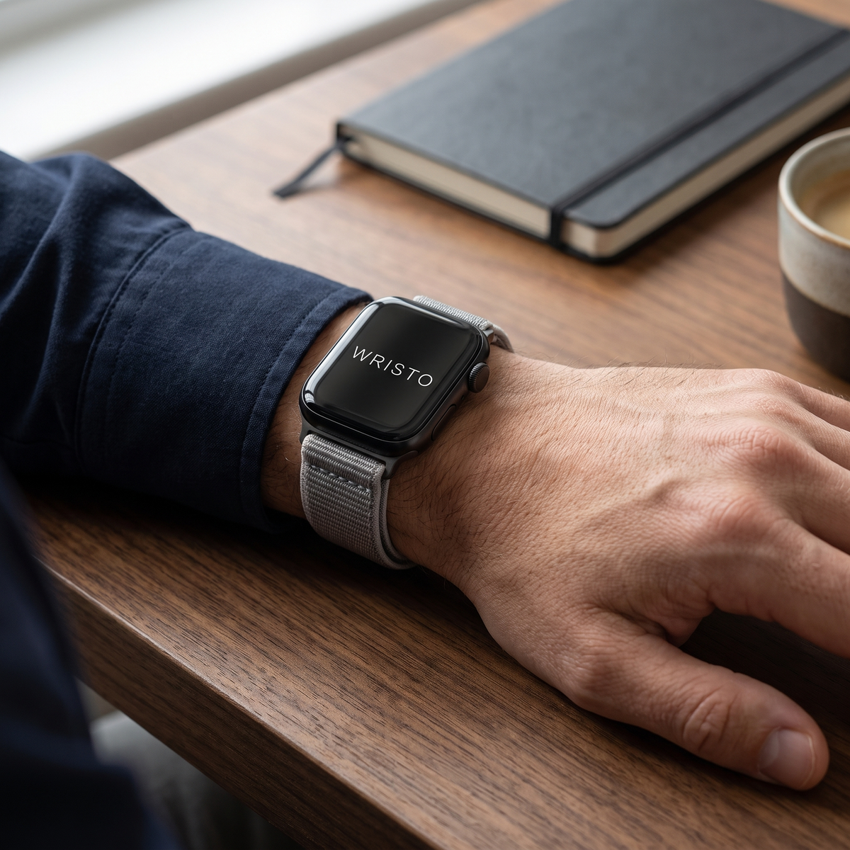 Wristo Trail Apple Watch band worn on the wrist