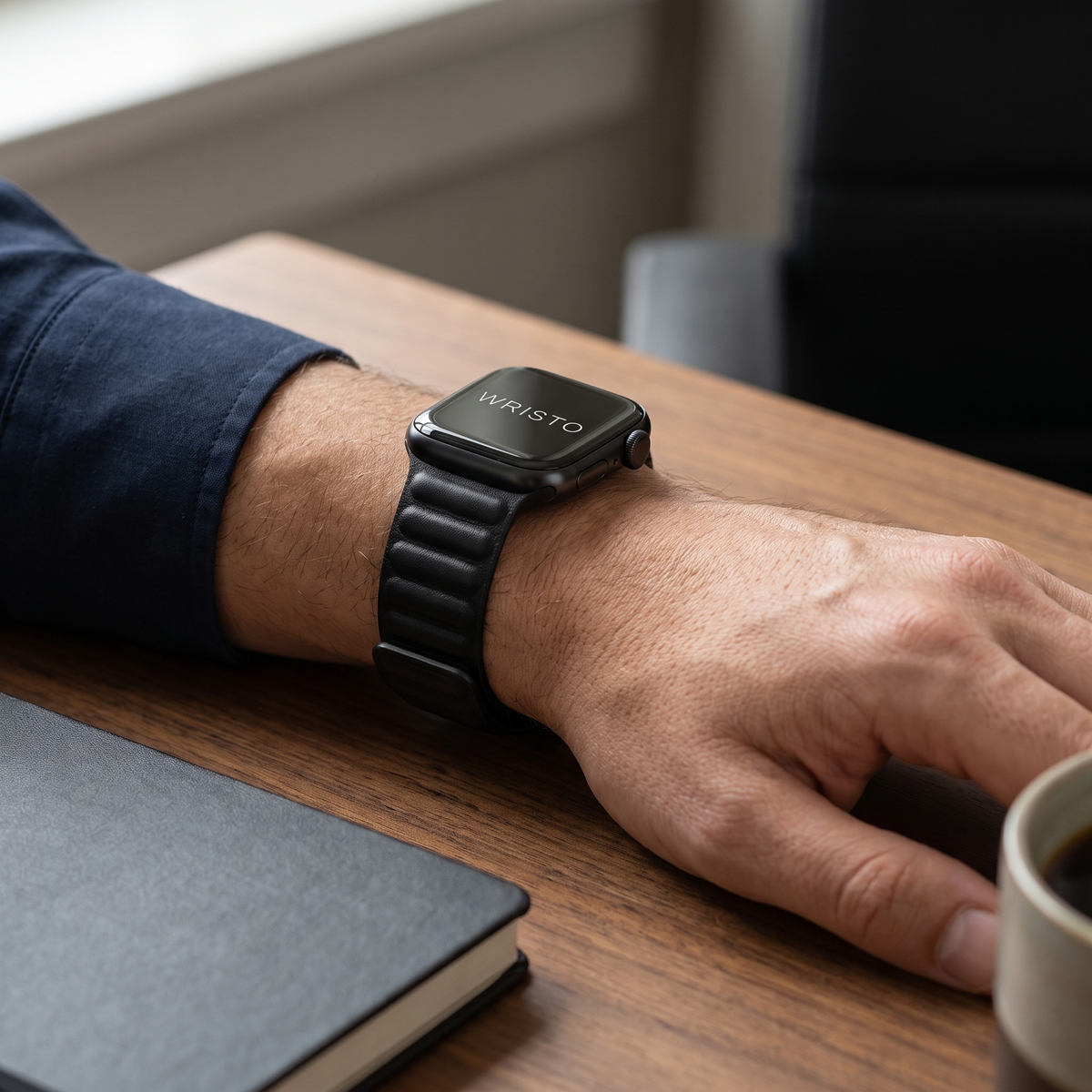 Wristo Magnetic Leather Apple Watch band worn on the wrist